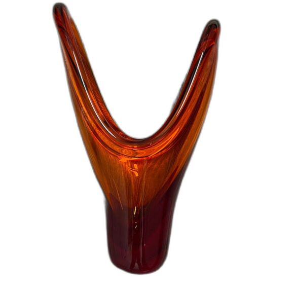 Vntg Morganton Y Shaped Glass 12" Vase Amberina Murano ? Mid Century Modern - Picture 5 of 6
